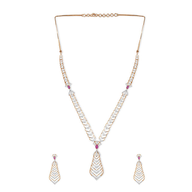 Tanishq 18KT Diamond Necklace Set for Women 