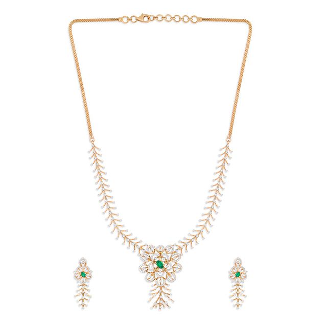 Tanishq 18KT Diamond Necklace Set for Women 