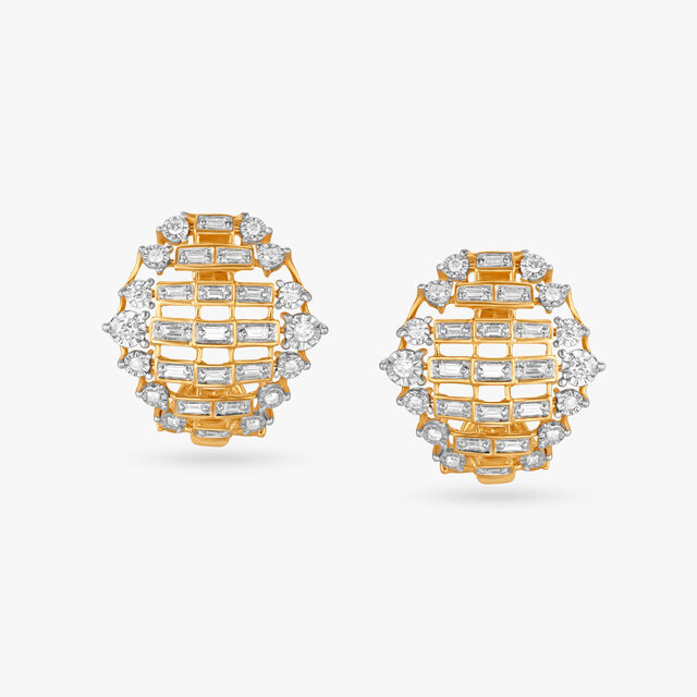 Sparkling Grid Diamond Hoop Earrings 