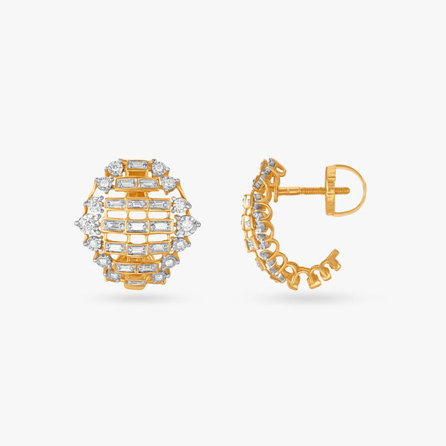 Sparkling Grid Diamond Hoop Earrings 2
