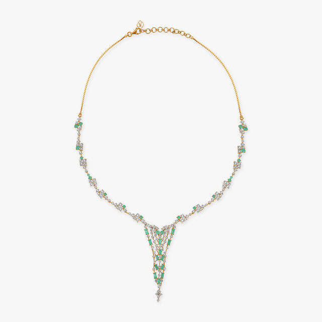 Burst of Shimmer Diamond and Emerald Necklace 