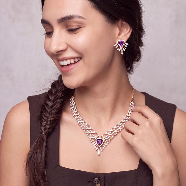Tanishq 18KT Diamond Necklace Set for Women 3