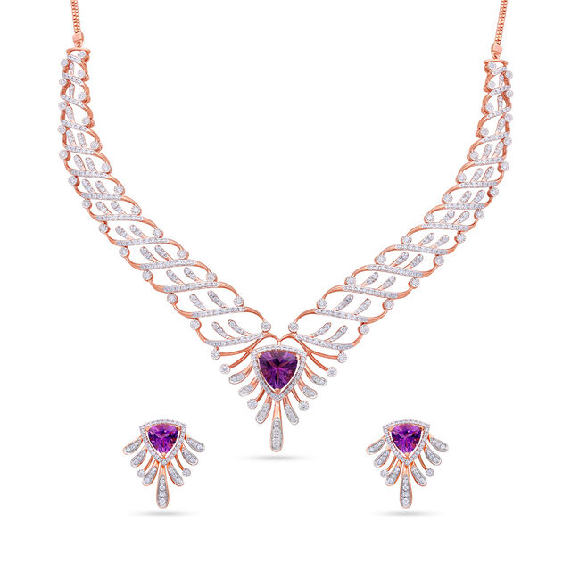Tanishq 18KT Diamond Necklace Set for Women 2