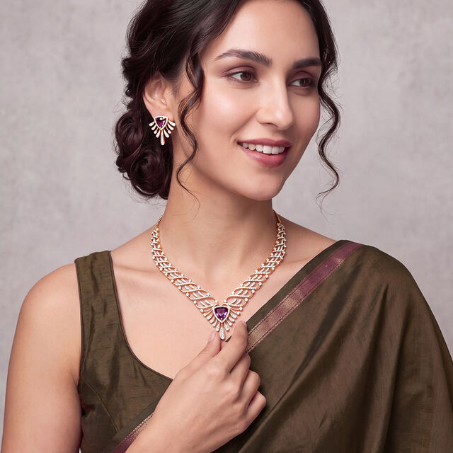 Tanishq 18KT Diamond Necklace Set for Women 2