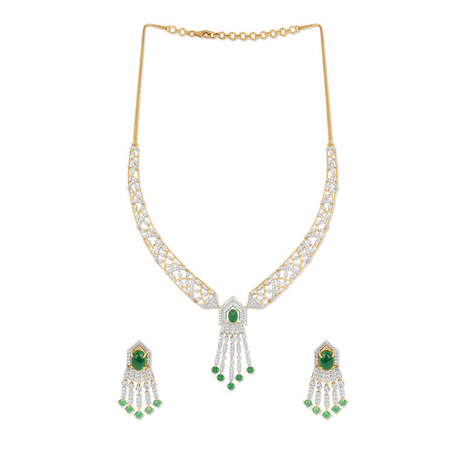 Tanishq 18KT Diamond Necklace Set for Women 