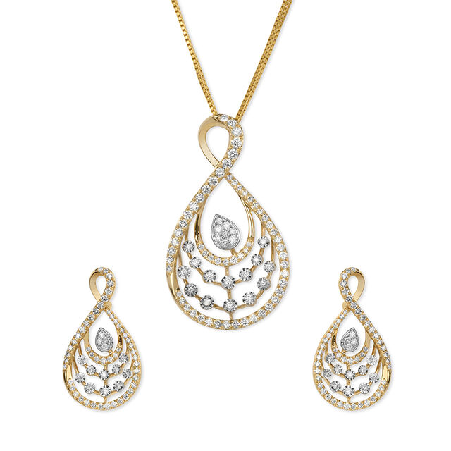 Tanishq 18KT Diamond Pendant and Earrings Set for Women 