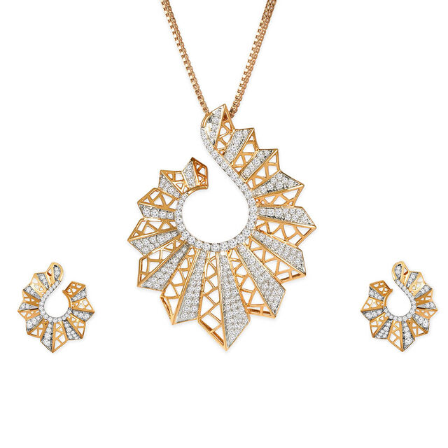 Tanishq 18KT Diamond Pendant with Earrings for Women 