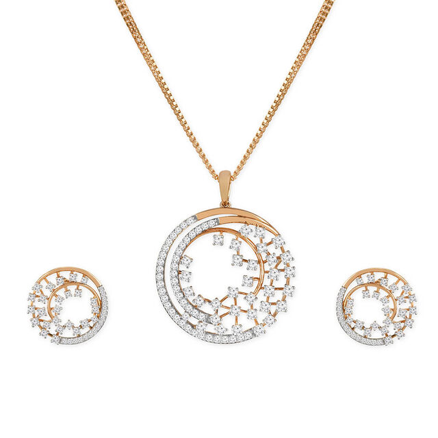 Tanishq 18KT Diamond Pendant with Earrings for Women 