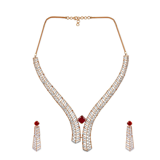 Tanishq 18KT Diamond Necklace Set for Women 