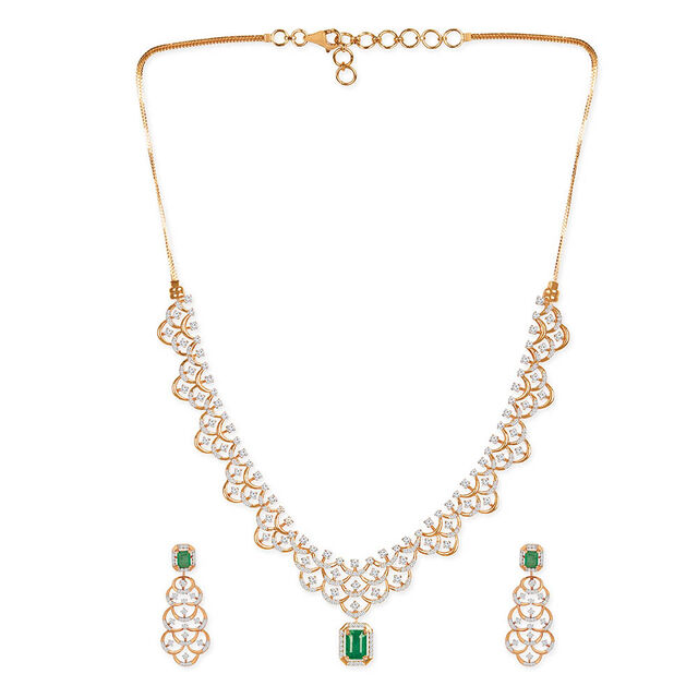 Tanishq 18KT Diamond Necklace Set for Women 