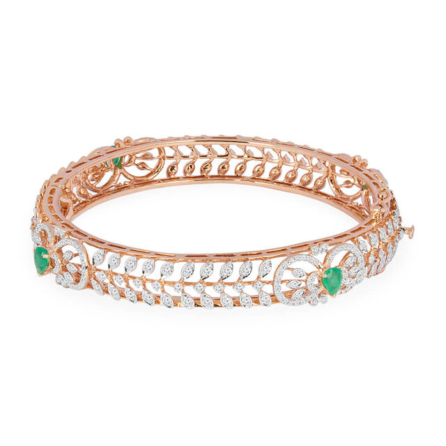 Tanishq 18KT Diamond and Green Stone Bangle for Women 