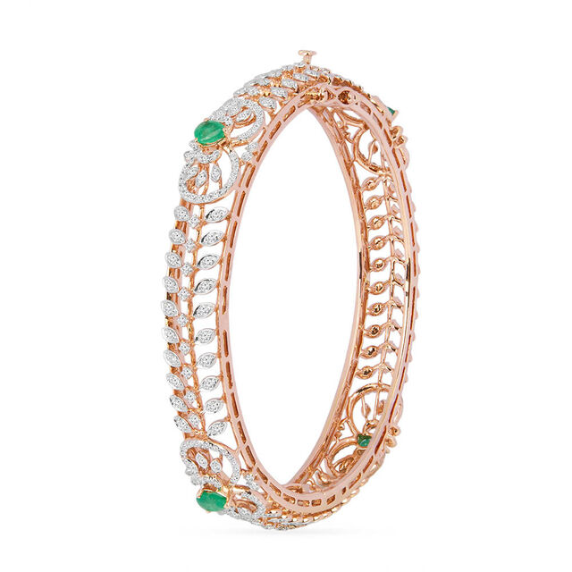 Tanishq 18KT Diamond and Green Stone Bangle for Women 2