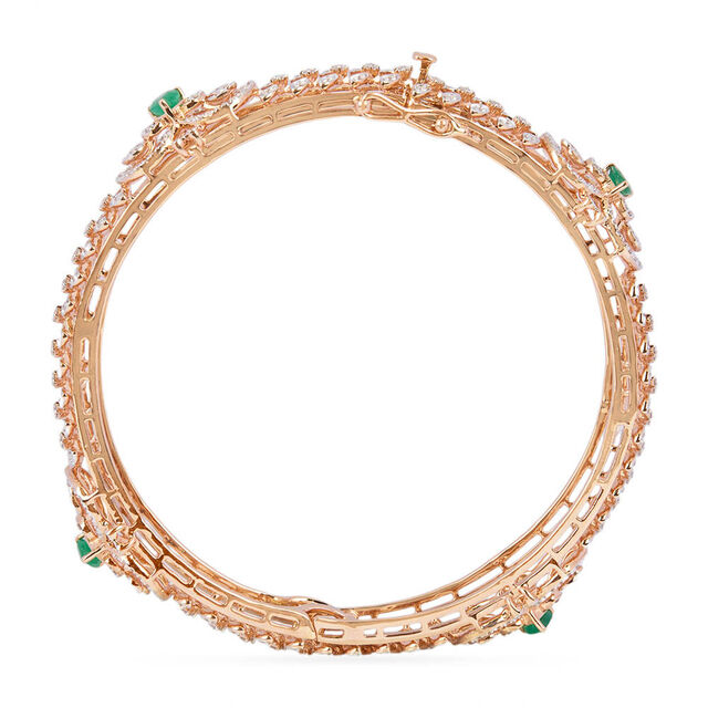 Tanishq 18KT Diamond and Green Stone Bangle for Women 3