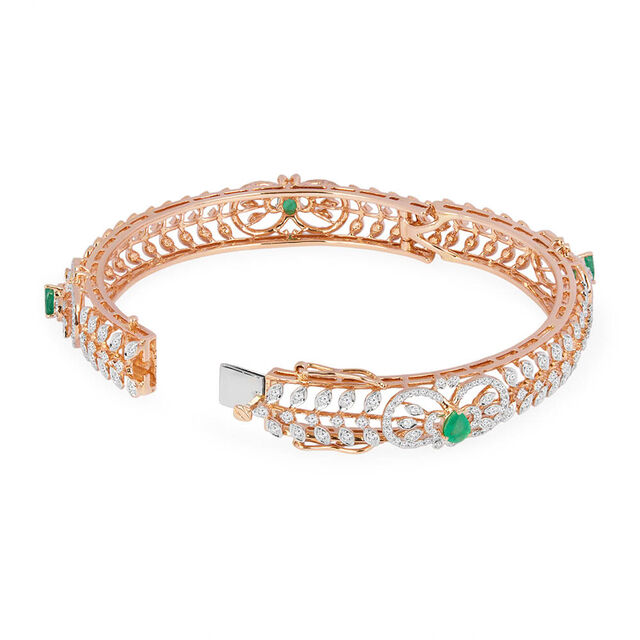 Tanishq 18KT Diamond and Green Stone Bangle for Women 4