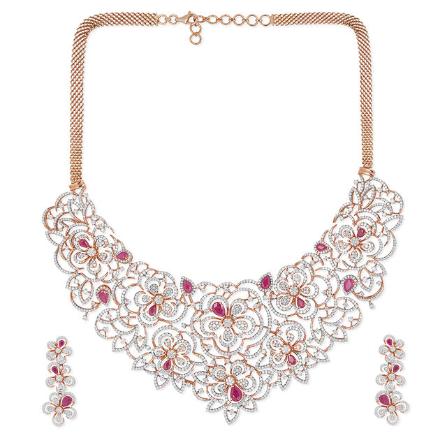 Tanishq 18KT Diamond Necklace Set for Women 