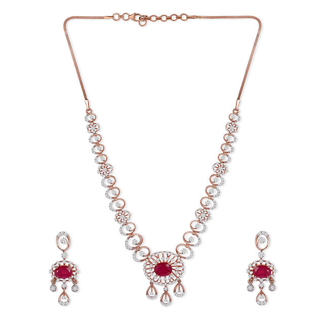Tanishq 18KT Diamond Neckwear & Earring Set for Women 2