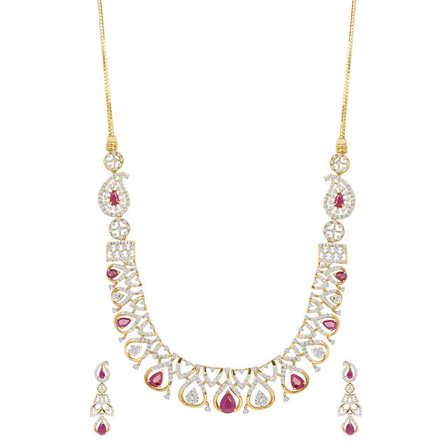 Tanishq 18KT Diamond Necklace Set for Women 