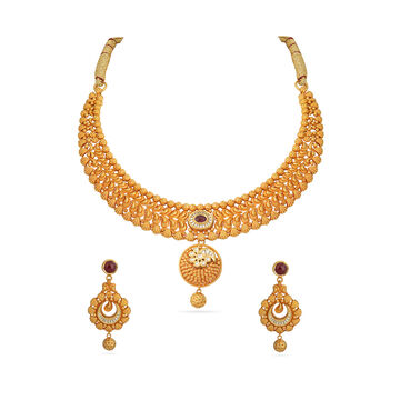 Ornate Glass Kundan Necklace Set