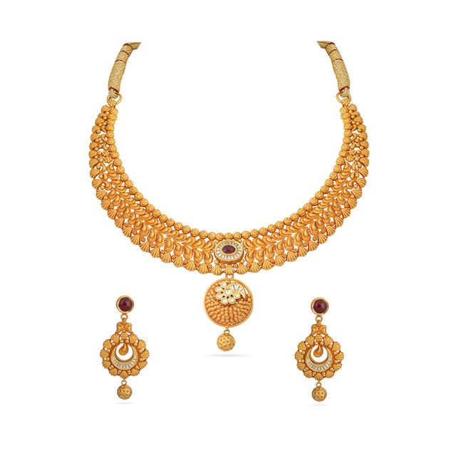 Ornate Glass Kundan Necklace Set 