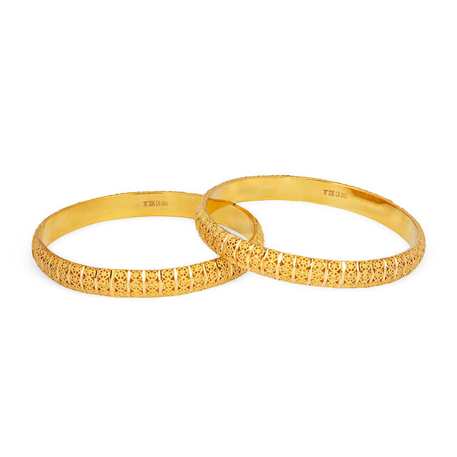 Empyrean Yellow Gold Carved Wheel Bangles 3