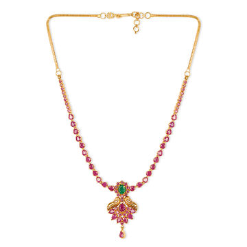 Alluring Peacock Design Emerald And Ruby Gold Necklace