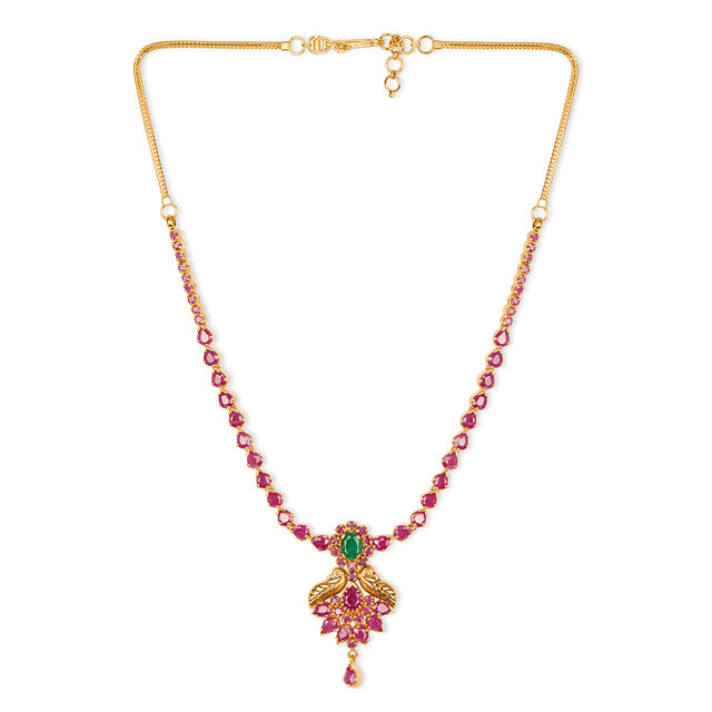 Buy Alluring Peacock Design Emerald And Ruby Gold Necklace at Best