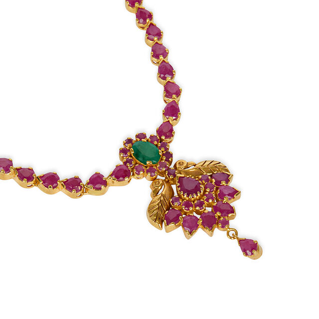 Alluring Peacock Design Emerald And Ruby Gold Necklace,,hi-res 2