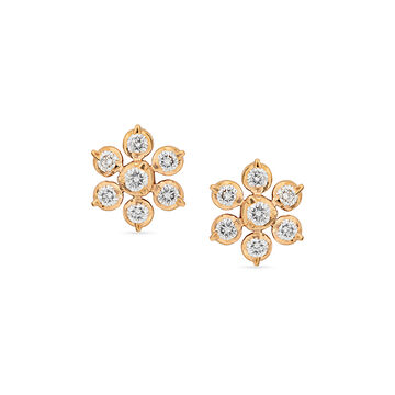 Dainty Diamond Adorned Gold Floral Stud Earrings
