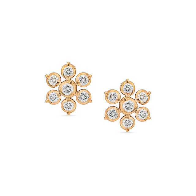 Dainty Diamond Adorned Gold Floral Stud Earrings,,hi-res 