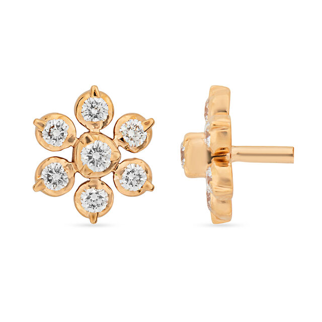 Dainty Diamond Adorned Gold Floral Stud Earrings 2