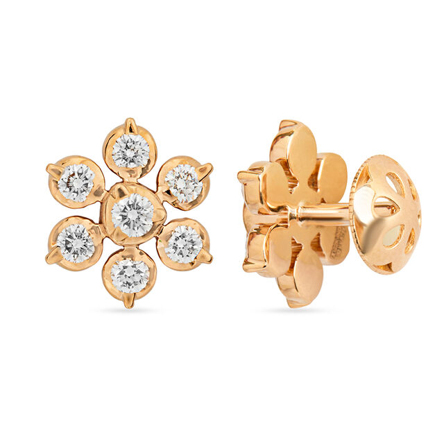 Dainty Diamond Adorned Gold Floral Stud Earrings 3