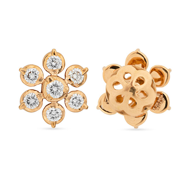 Dainty Diamond Adorned Gold Floral Stud Earrings 4