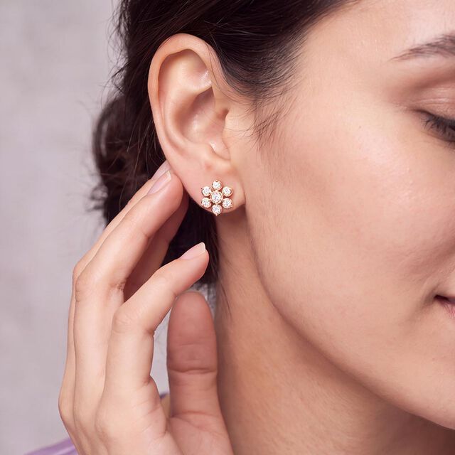 Dainty Diamond Adorned Gold Floral Stud Earrings,,hi-res 2