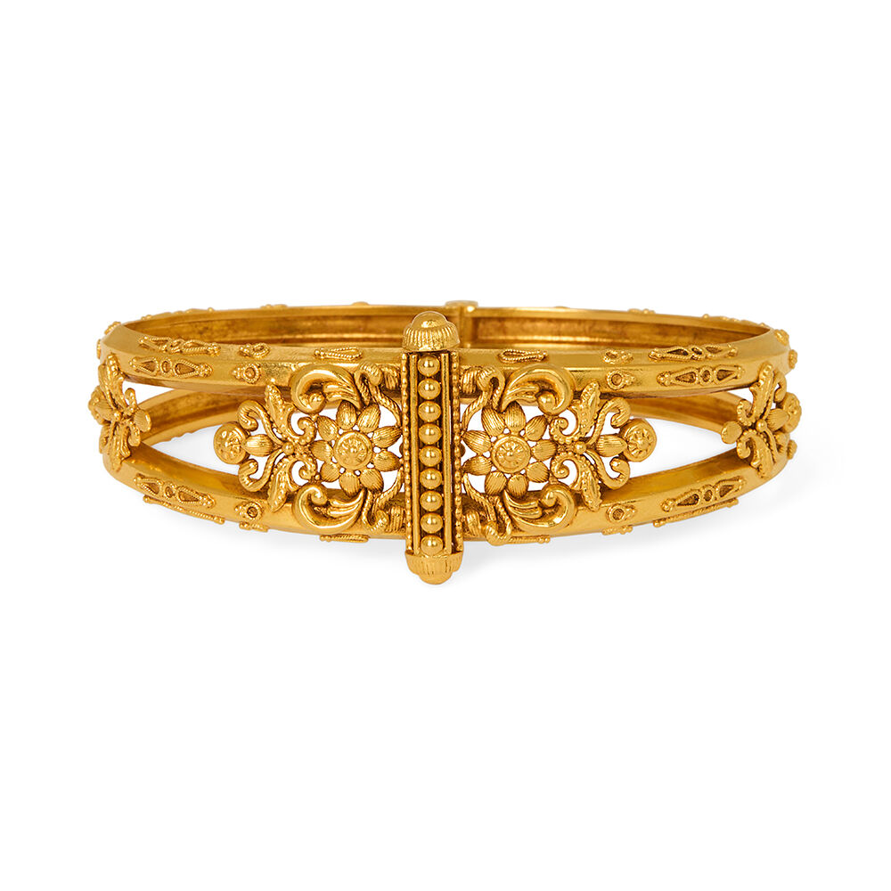 Buy Queenly 22 Karat Yellow Gold Floral Carved Bangle at Best
