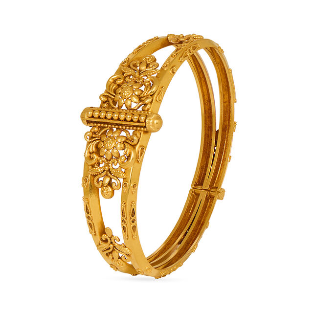 Queenly 22 Karat Yellow Gold Floral Carved Bangle,,hi-res 3