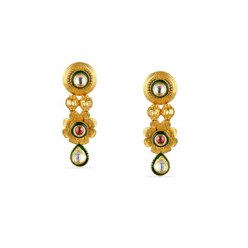 Tanishq 22KT Glass Kundan Drop Earring for Women