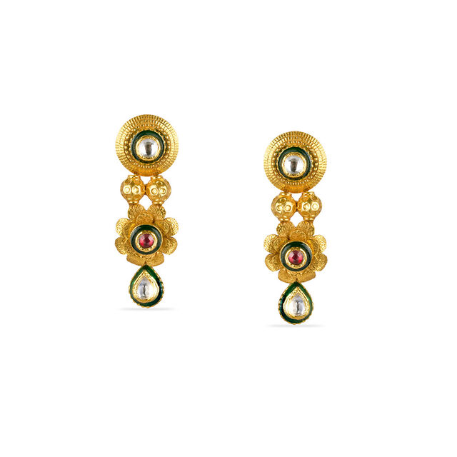 Tanishq 22KT Glass Kundan Drop Earring for Women 