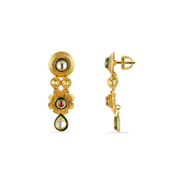 Tanishq 22KT Glass Kundan Drop Earring for Women 2
