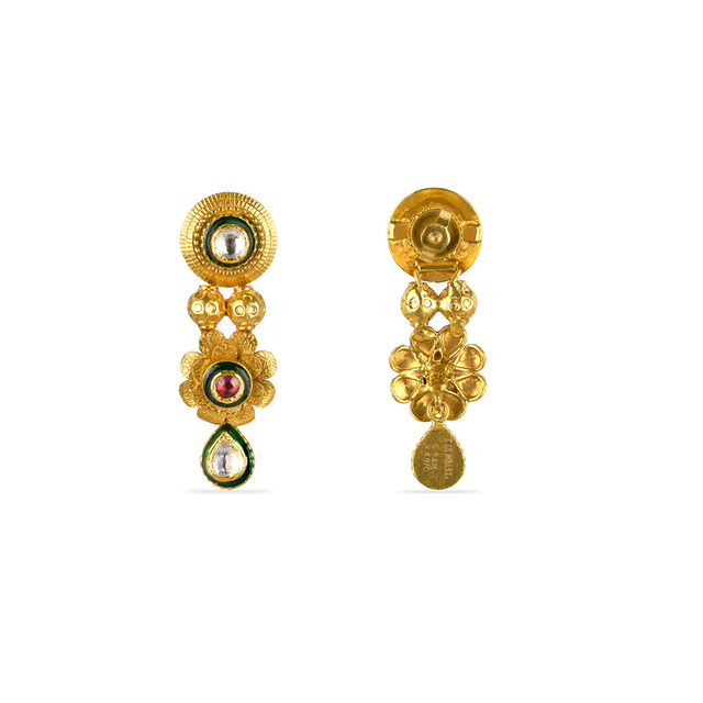 Tanishq 22KT Glass Kundan Drop Earring for Women 3