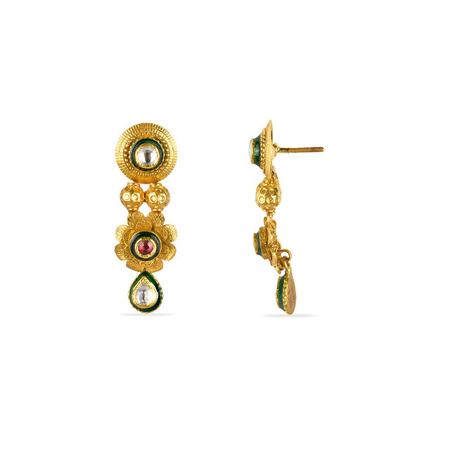 Tanishq 22KT Glass Kundan Drop Earring for Women 4