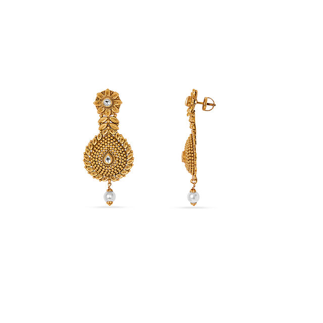 Queenly Rawa Work Leaf Motif Gold Necklace Set 5