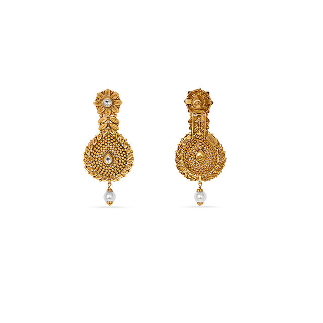 Queenly Rawa Work Leaf Motif Gold Necklace Set 6