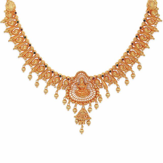 Tanishq 22KT Synthetic Stone Neckwear with Earrings for Women 3