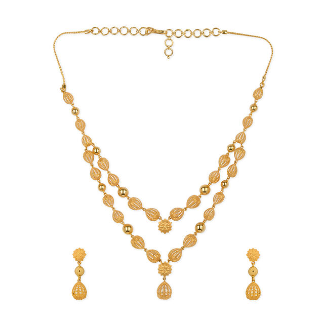 Elegant Floral Motif Gold Necklace Set,,hi-res 