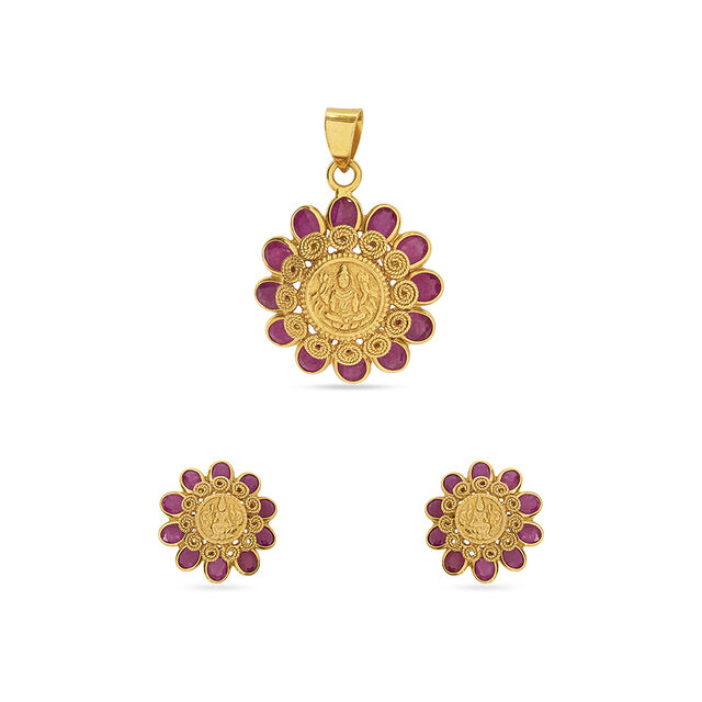 Tanishq 22KT  Pendant and Earrings Set for Women 