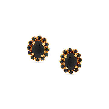 Artistic Vivacious Blue Sapphire Encrusted Gold Stud Earrings