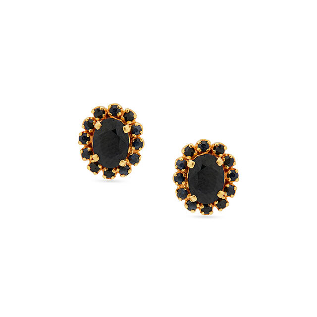 Artistic Vivacious Blue Sapphire Encrusted Gold Stud Earrings,,hi-res 