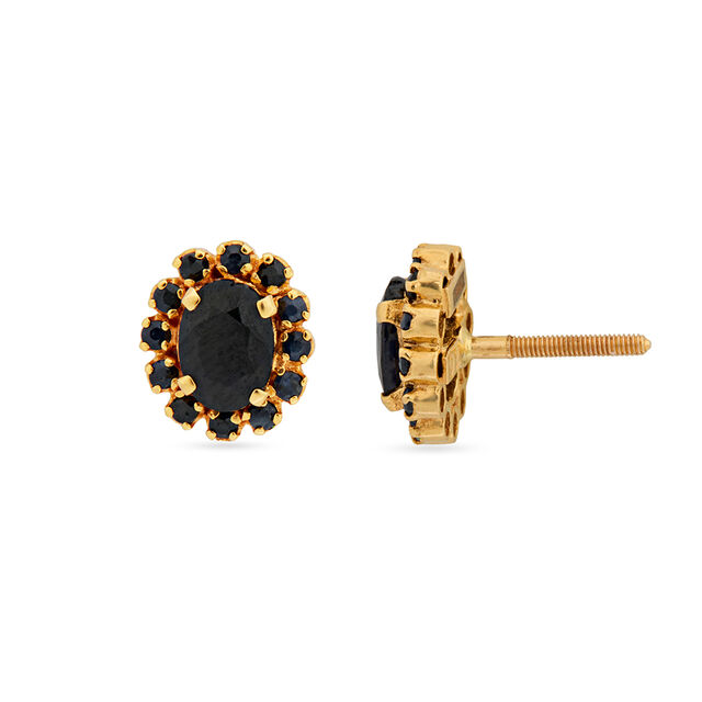 Artistic Vivacious Blue Sapphire Encrusted Gold Stud Earrings,,hi-res 2