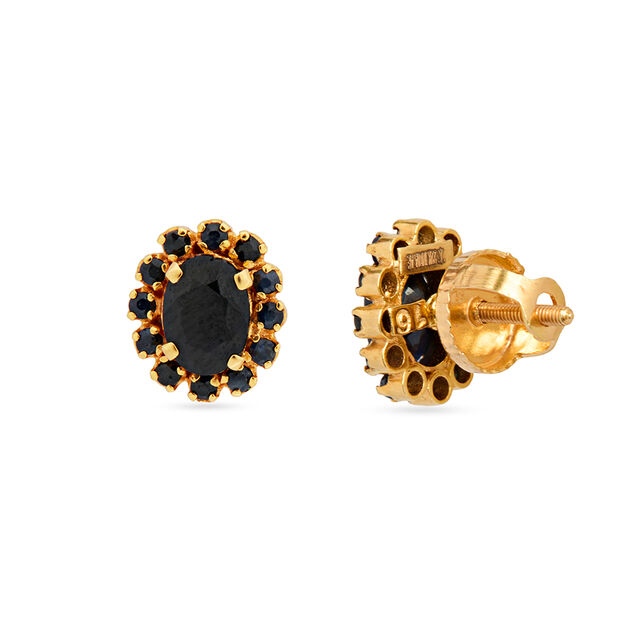 Artistic Vivacious Blue Sapphire Encrusted Gold Stud Earrings 3