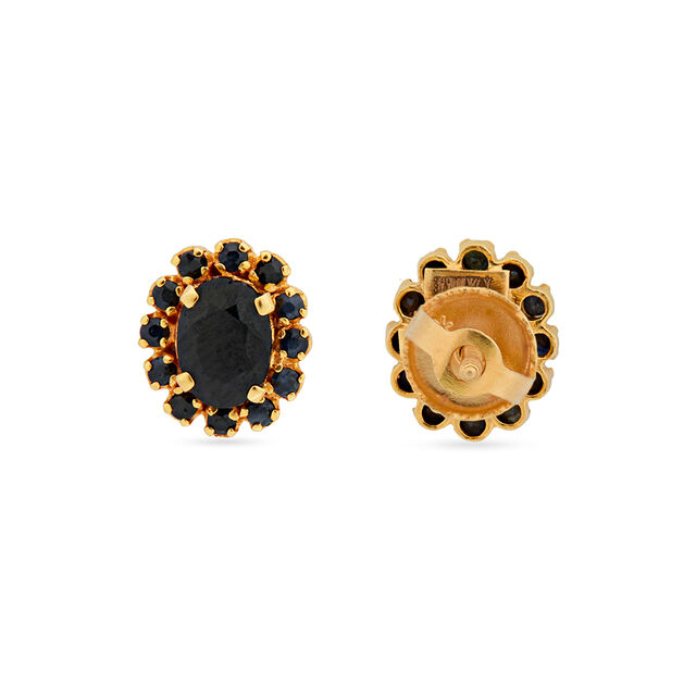 Artistic Vivacious Blue Sapphire Encrusted Gold Stud Earrings 4